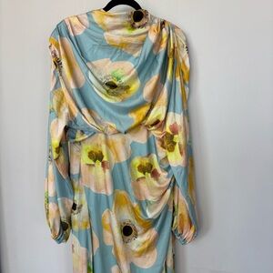 ASOS Edition Curve Satin Volume Blouson Sleeve Satin Maxi Dress Size 14 NWT